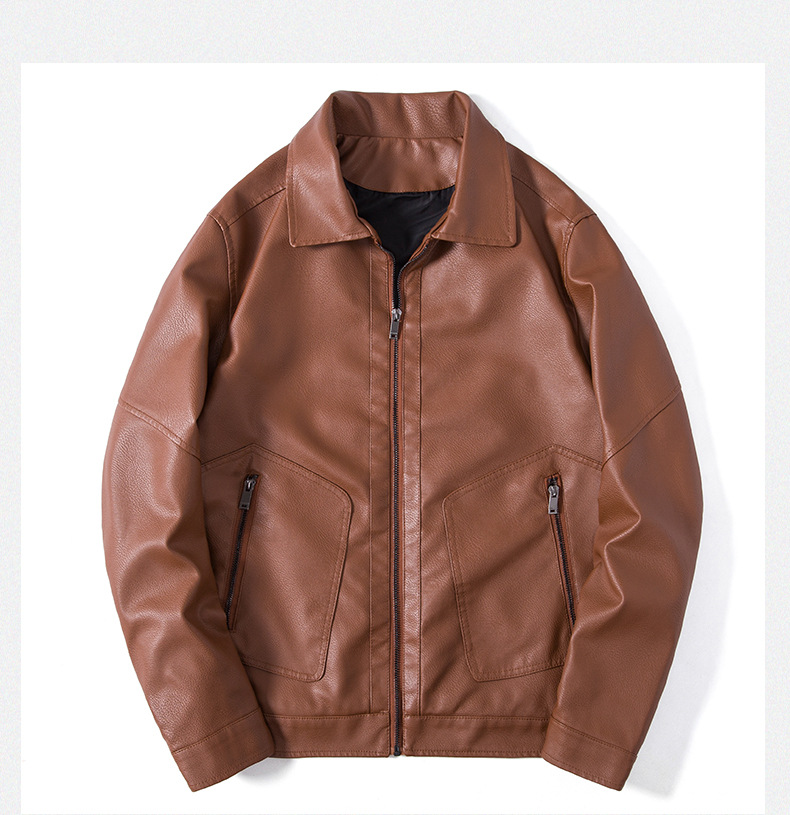 Men's Leather Jacket With Stand Collar Slim Fit Motorcycle Style_voghion.com