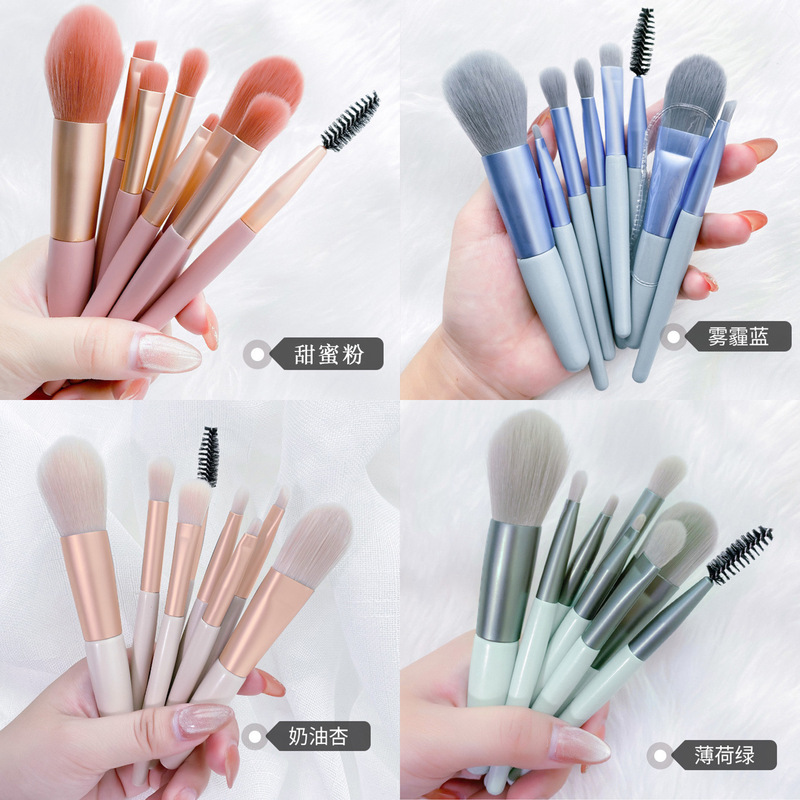 8 Mini Makeup Brush Macaroon Matte Soft Hair Portable Powder Blush Eyebrow Brush Lip Brush Full Set Makeup Brush