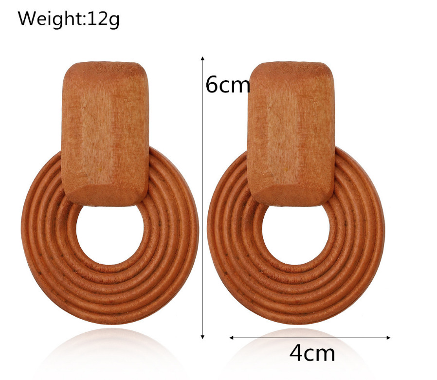 22g Weight Simple Style Round Rectangle Wood Hollow Out Women's Earrings