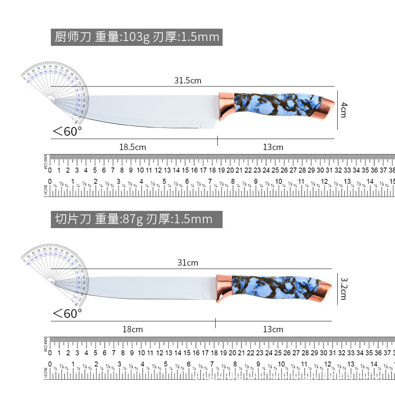 Nuevo cabezal de galvanoplastia doble transfronterizo de acero inoxidable, portaherramientas giratorias, juego de cuchillos de cocina de 9 piezas, juego de cuchillos para el hogar de cocina