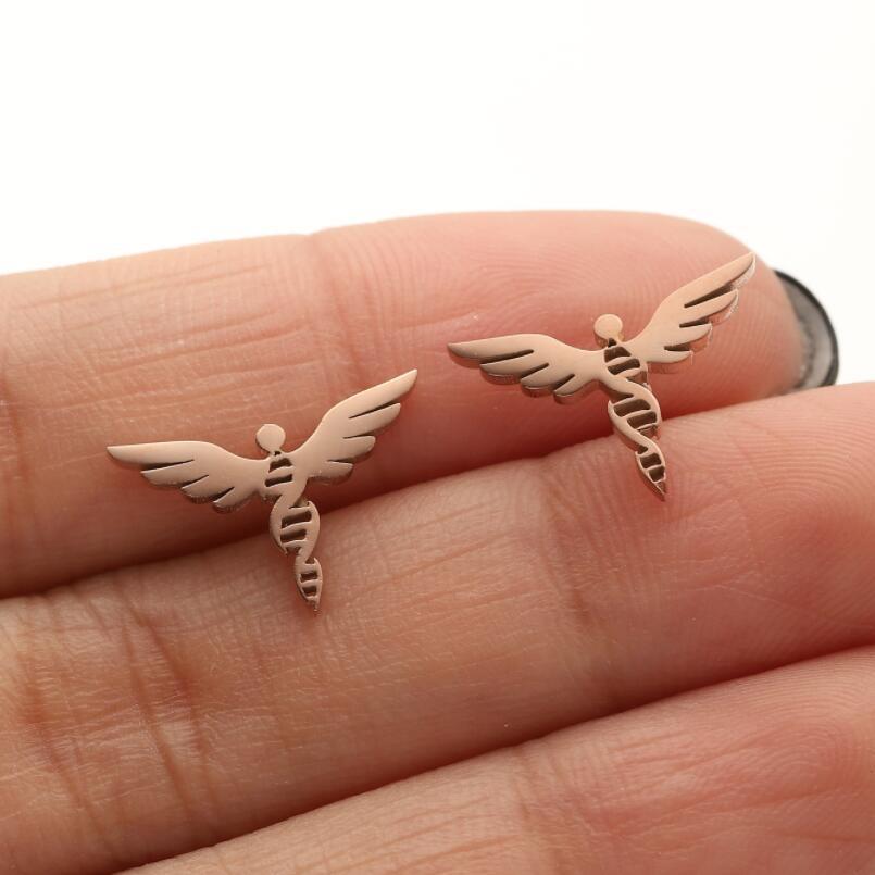 Daily Occasion 304 Stainless Steel Material PVD Coated 18K Gold Real Gold Plated Wings 304 Stainless Steel Retro Waterproof Non Tarnish Ear Studs
