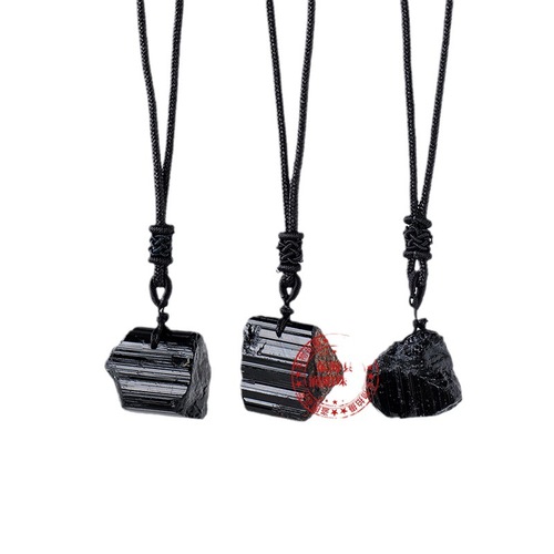 Cross-border hot selling natural black tourmaline crystal pendant tourmaline raw stone mine mark net pocket necklace pendant wholesale
