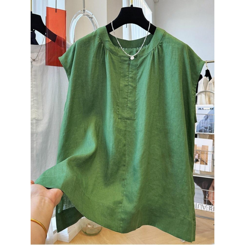 Summer elegant thin shirt with a round collar