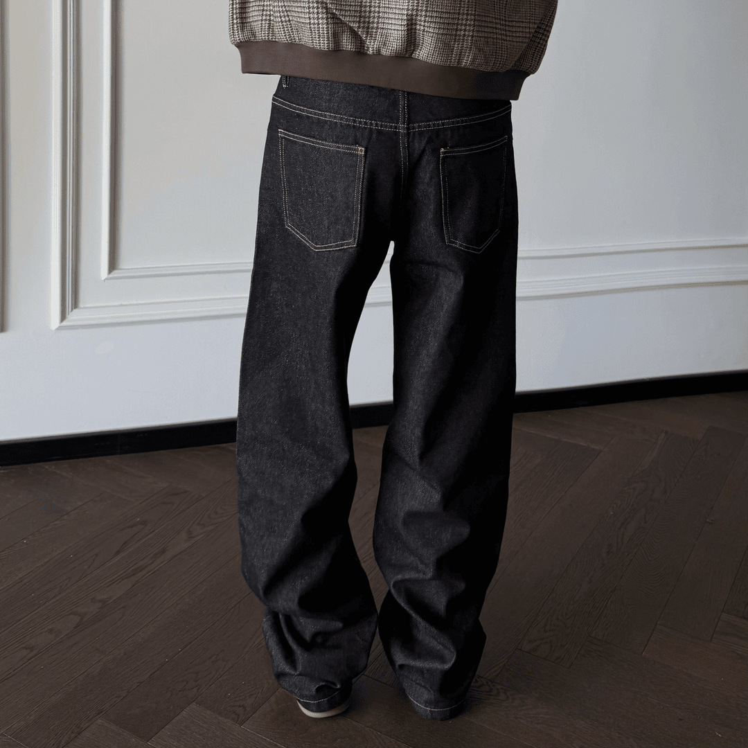 Men's Classic Fit Washed Denim Jeans - Straight Leg Comfortable Cotton Pants For Casual Wear (Black, S-Xxl)_mkmklike.com