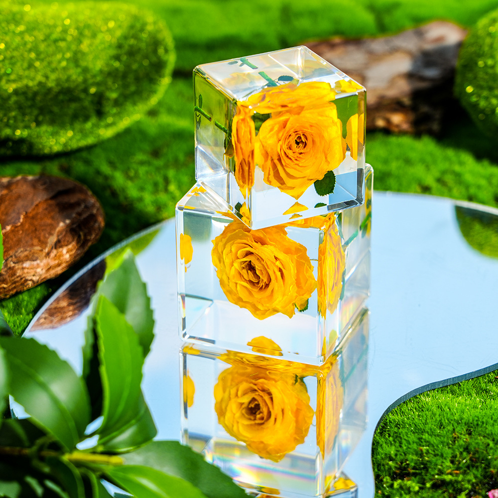 [Airplane Box] Cube Yellow Rose Ornament