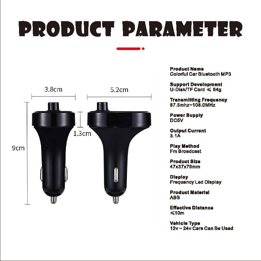 Southeast Asia Cross-Border Independent Station Manufacturer Supply Wireless Car Bluetooth Adapter Hands-Free Call U Disk/Tf Card Broadcast