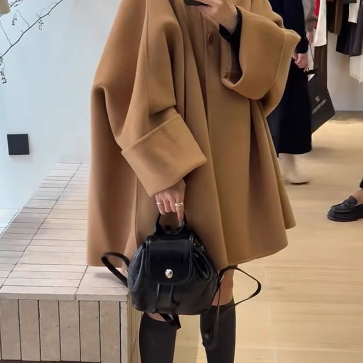 2026 Loose-Fitting Cape Double-Sided Handmade Sheep Wool Coat for Women, New Autumn and Winter Korean Style, Stylish Mid-Length