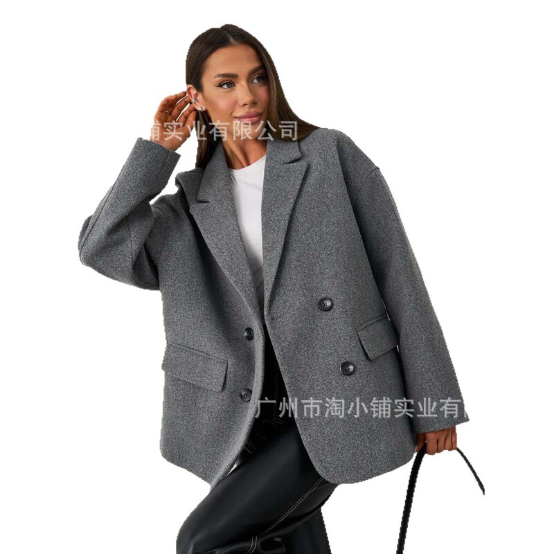 Gray Suit Coat for Women with a High-End Feel, 2025 Autumn and Winter New Thickened Woolen Short Coat for Petite Figures