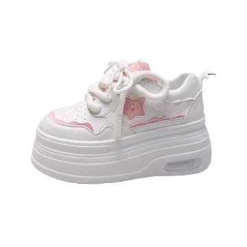 Explosión de zapatos blancos de suela gruesa para mujeres 2025 otoño nuevo pequeño aumento de altura zapatos deportivos casuales de alta sensación skate para mujeres