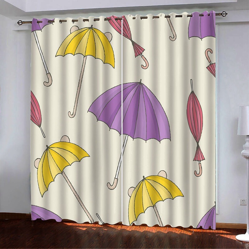 Foreign Trade Cross-Border Wholesale High-Density Blackout Curtains with Cartoon Small Objects and Small Plants 3D Digital Printing Blackout Curtains