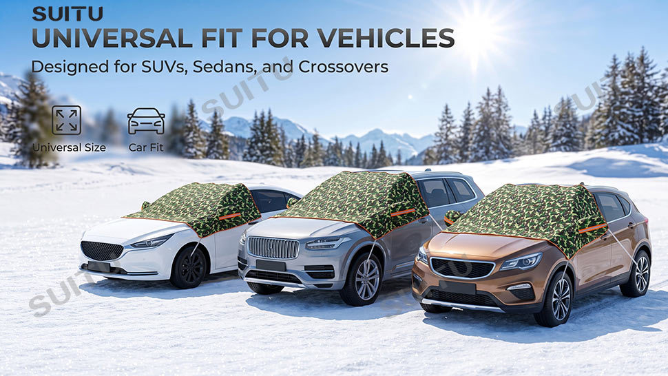 Car camouflage snow cover for winter, front windshield anti-freeze cover, anti-frost and anti-snow windshield cover, thickened car cover