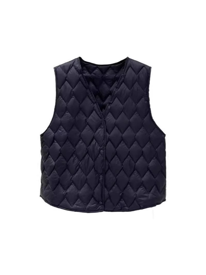 Otoño y invierno estilo chaleco de pluma de diamante caliente de mujer ligero revestimiento interior con chaleco de cuello en V delgado abrazadera de hombro
