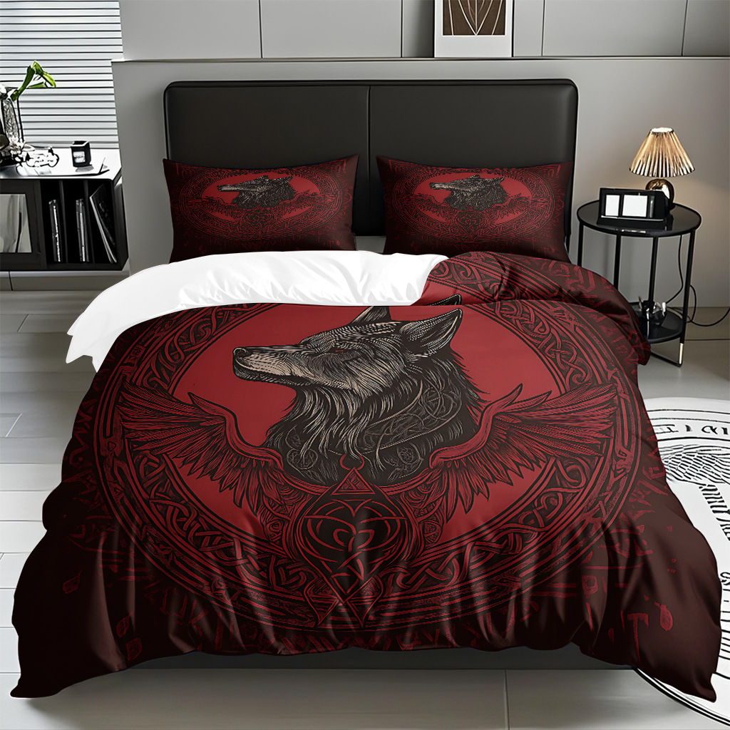 TEMU / JIT adaptado al patrón de lobo impresión digital set edredón molido textil transpirable para dibujar puede hacer