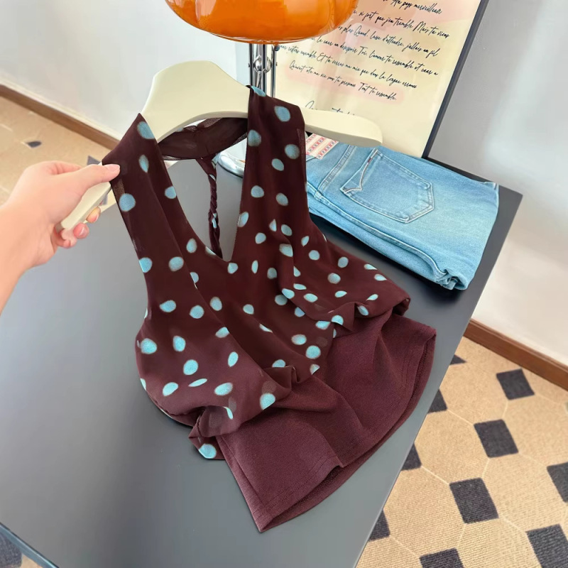 Sexy Design with Backless Polka Dots, Faux Two-Piece Top for Women, 2026 Summer New Style, Pure Desire Sleeveless Halter Top