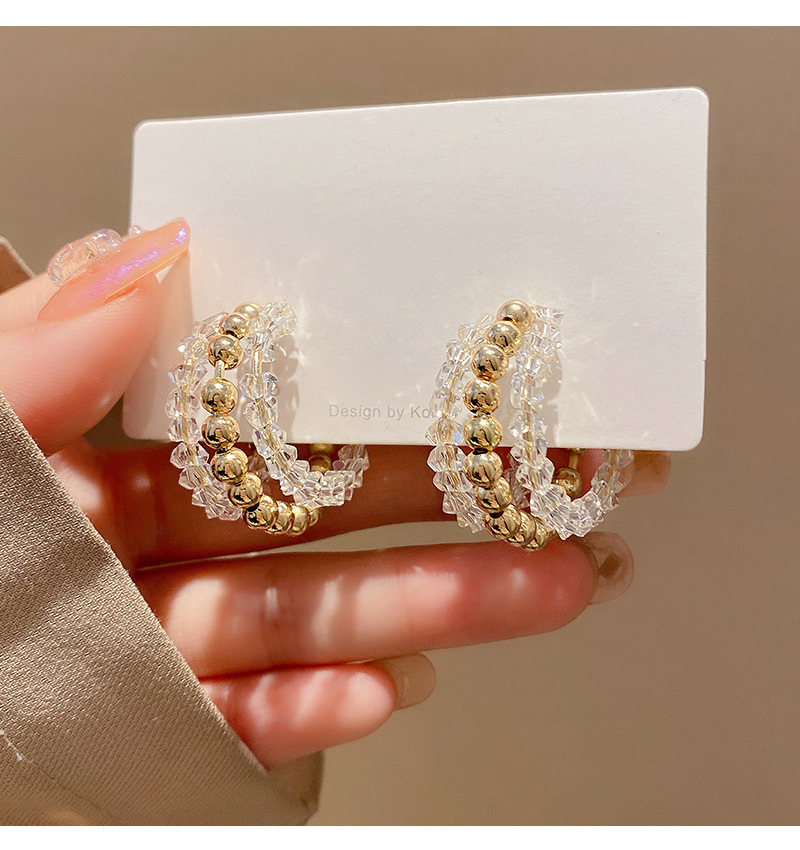 15g Weight 1 Pair Sweet Simple Style C Shape Beaded Plating Artificial Crystal Copper Ear Studs