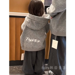 男童外套春秋款2025新款秋装洋气酷帅儿童灰色卫衣女童宽松上衣潮