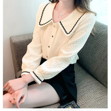 娃娃领长袖雪纺衬衫女春季新款气质时尚感显瘦上衣