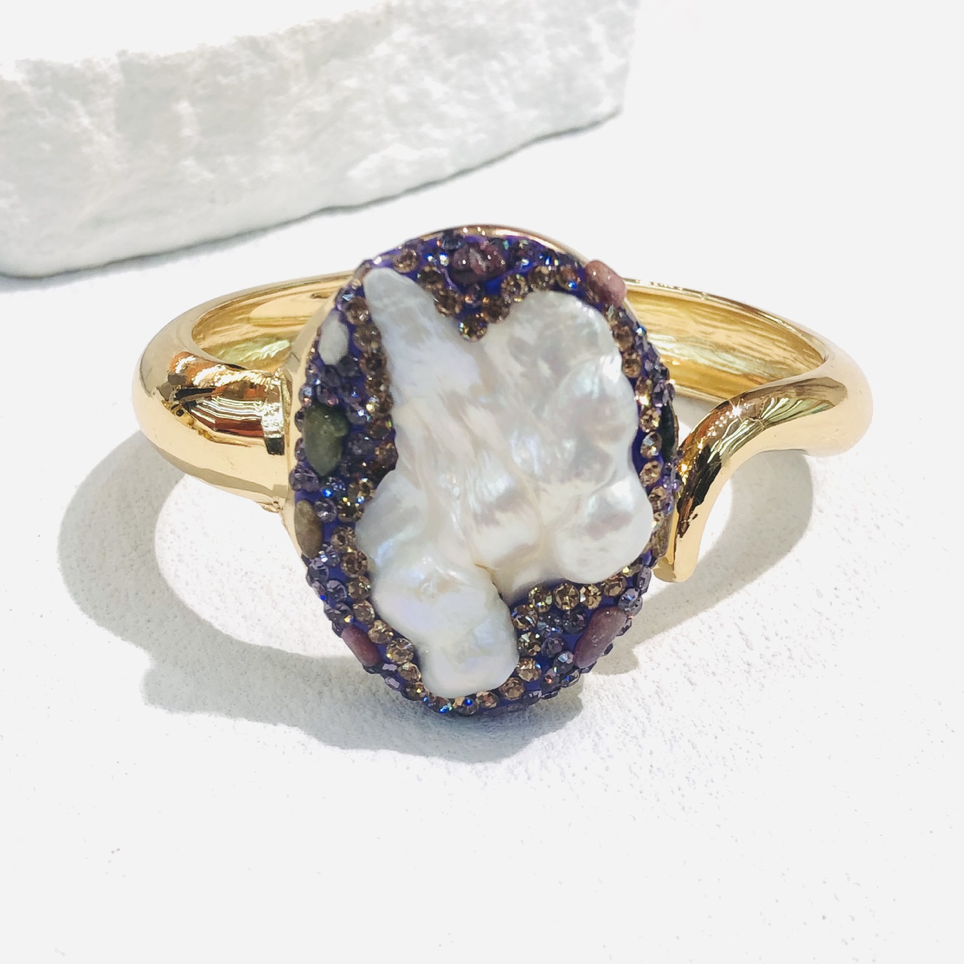 Natural Baroque Irregular Pearl Inlaid Colorful Tourmaline Crushed Stone Bracet Adjustab Open Purp Fashion_voghion.com