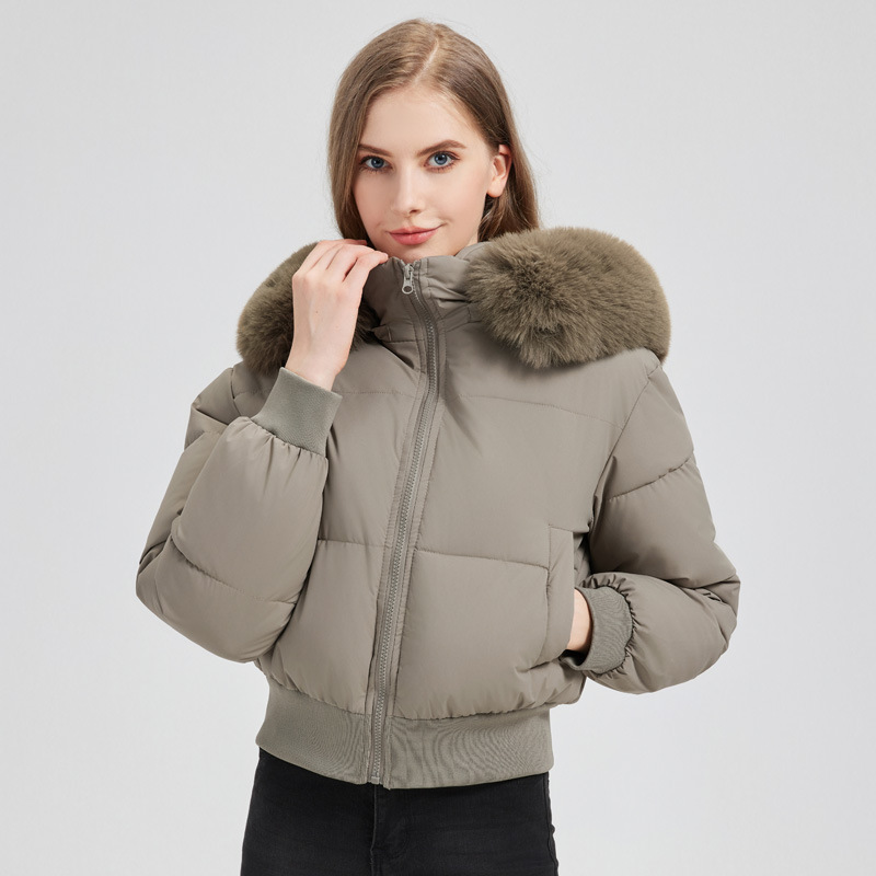 Comercio exterior diseño de algodón con cuello encapuchado mujer invierno 2025 nuevo grueso calentamiento corto chaqueta de pan image 10
