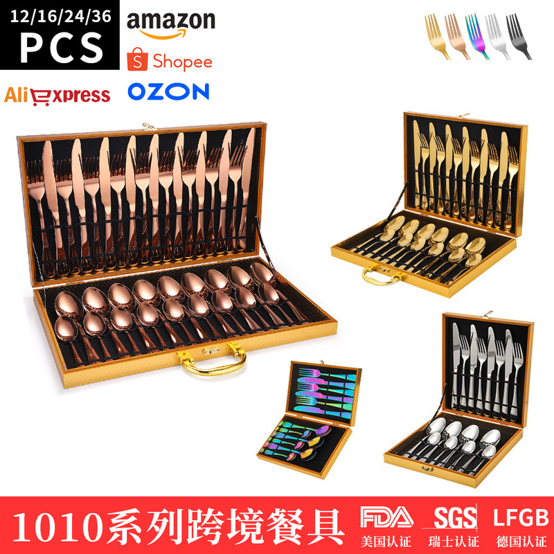 Amazon's Popular 1010 Stainless Steel Tableware 24-Piece Set Wooden Box Western Tableware Knife, Fork and Spoon Four Main Cross-Border Set Amazon's Popular 1010 Stainless Steel Tableware 24-Piece Set Wooden Box Western Tableware Knife, Fork and Spoon Four Main Cross-Border Set