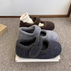 厚底加绒保暖毛呢玛丽珍鞋女2025秋冬新款复古毛毛鞋博肯鞋软底鞋