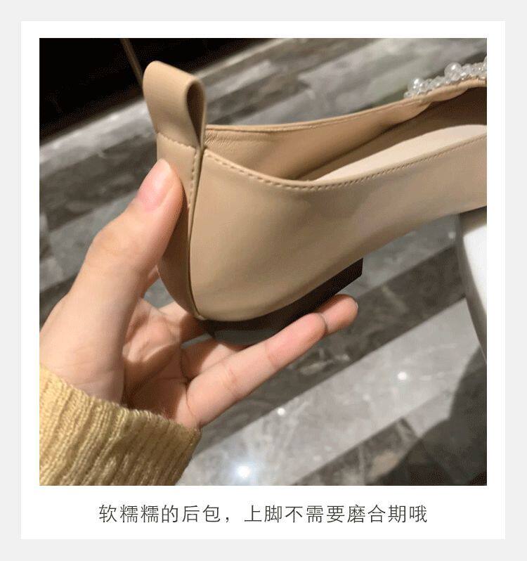Giày búp bê nữ mũi vuông gót thấp đế mềm phối ngọc trai, kiểu Mary Jane thanh lịch — Màu nâu, Màu trắng, Màu đen chi tiết 6