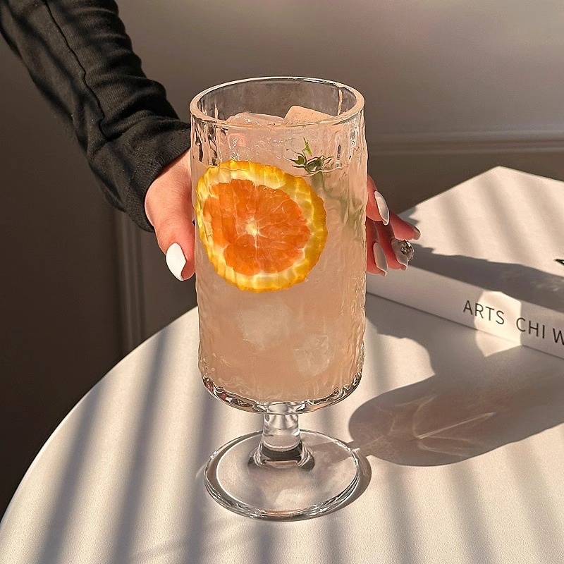 Taza de jugo de frutas de pies altos para el hogar con patrón de árbol recto creativo y transparente de té de frutas burbujeantes taza de cóctel