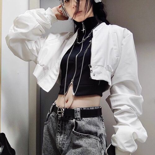 European and American cross-border dark spring and summer personality retro American stand-collar zipper all-match solid color slim short vest women's clothing