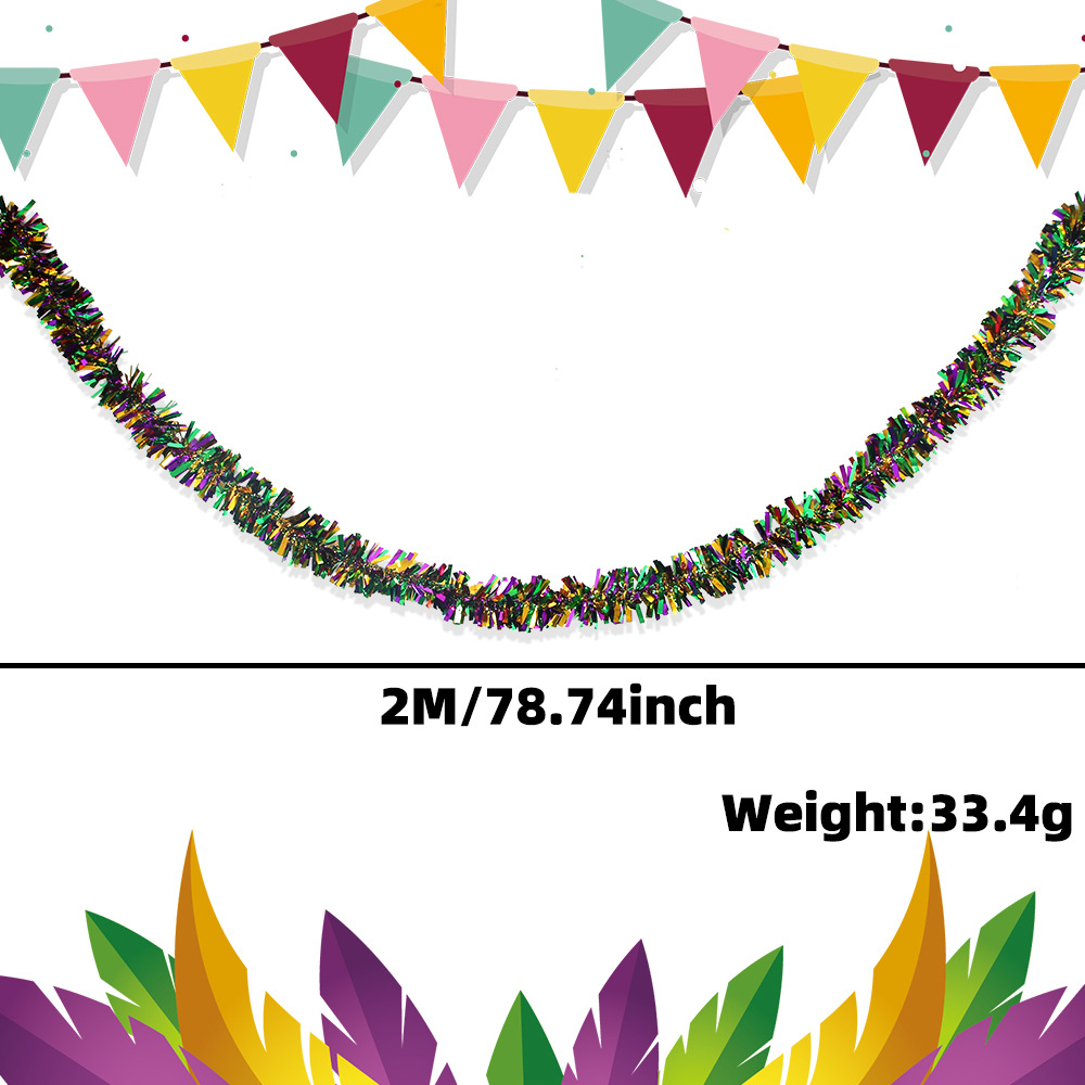 Nuevo transfronterizo de 2 metros de color púrpura, oro y verde, decoración de fiesta de carnaval, colgante de flores, colgante de lana de rueda gruesa