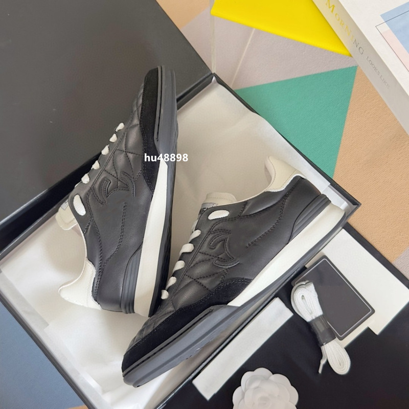 Benwo Shoe Small Fragrant Tennis Shoes Women's Black Quilted Sports Casual Shoes Thick-Soled Moral Training Panda Shoes