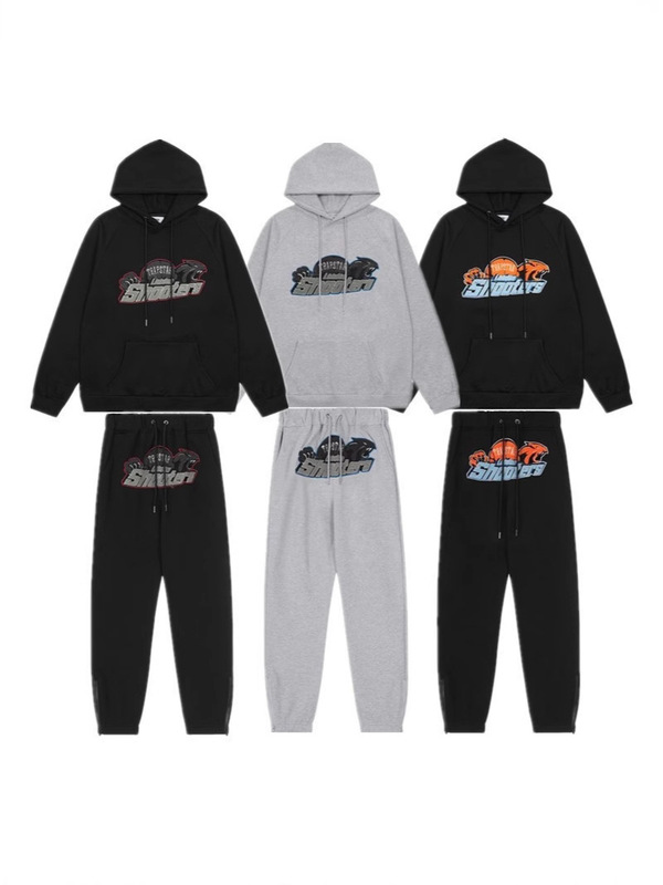 Wholesale European and American Trapstar Red and Black Tiger Head Towel Men's Couple Sweatshirt and Pants Casual Set Wholesale European and American Trapstar Red and Black Tiger Head Towel Men's Couple Sweatshirt and Pants Casual Set