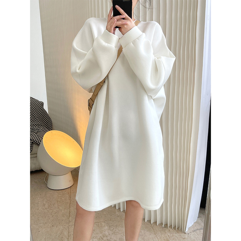Early Autumn New Korean Style Fashionable Lightweight Air Layer Profile Sweater Dress Loose Slimming Casual Midi Dress for Women