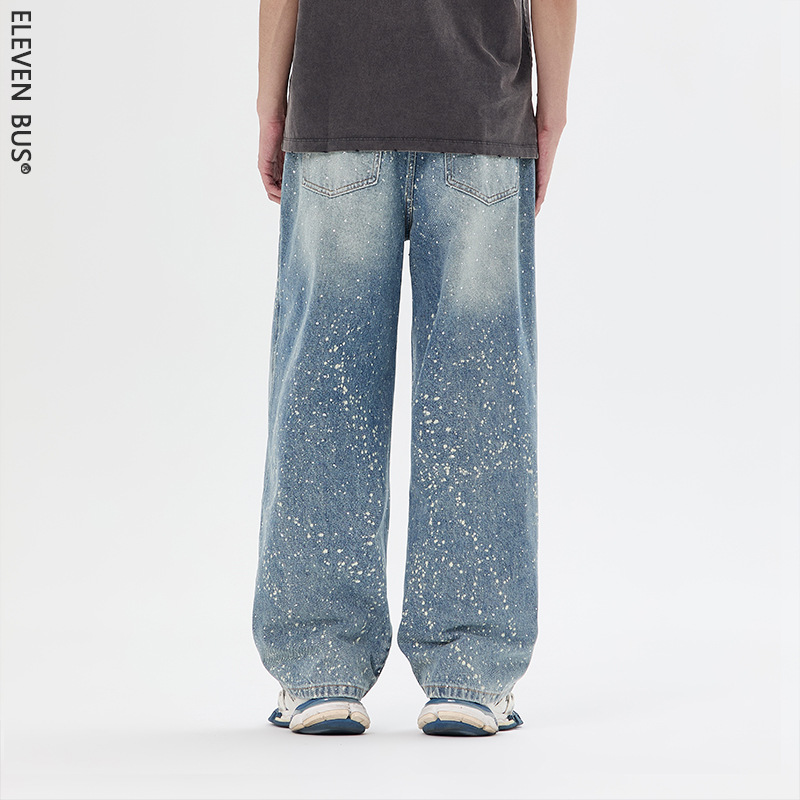 Men's High Street Distressed Jeans With Starry Rhinestone Embellishments - Relaxed Fit Straight Leg Denim Pants For Casual & Streetwear_mkmklike.com