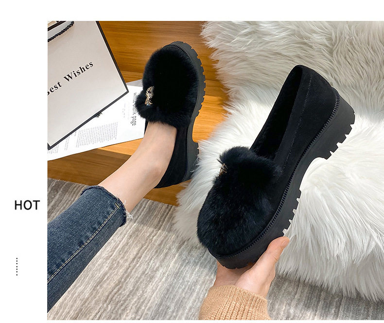 Giày bông nữ lót lông dày, kiểu xỏ chân đế dày chống trơn trượt, gót 3–5 cm — Màu xám, Màu đen chi tiết 20