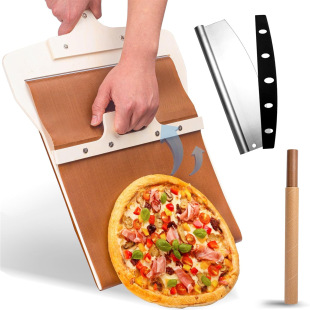 Amazon Best Selling 12inch Sliding Movable Pizza Shovel with Pizza Cutter Wooden Home Pizza Shovel