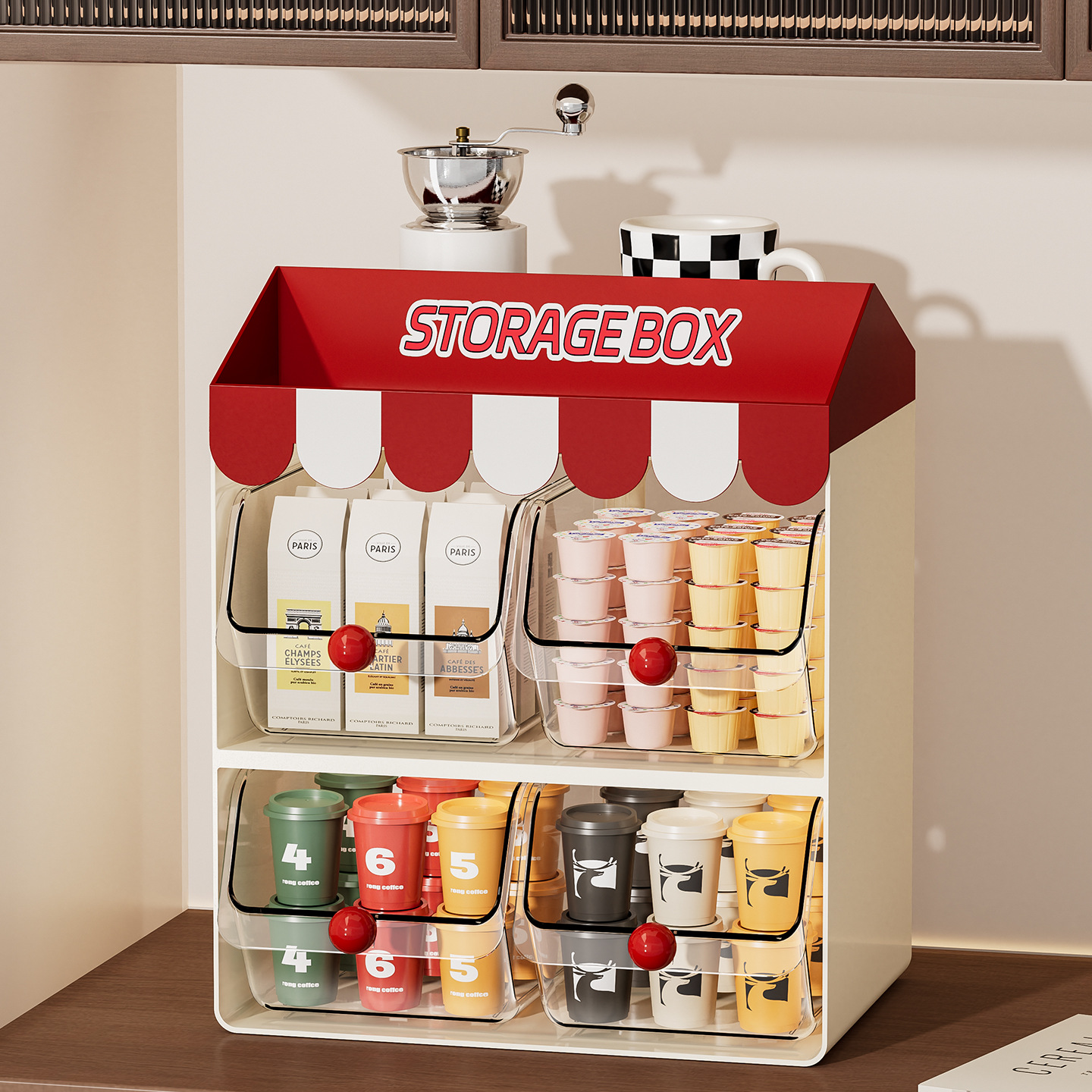 Tea Bag Storage Box Office Pantry Desktop Transparent Cup Holder Multi-Purpose Drawer-Type Bar Coffee Storage Rack