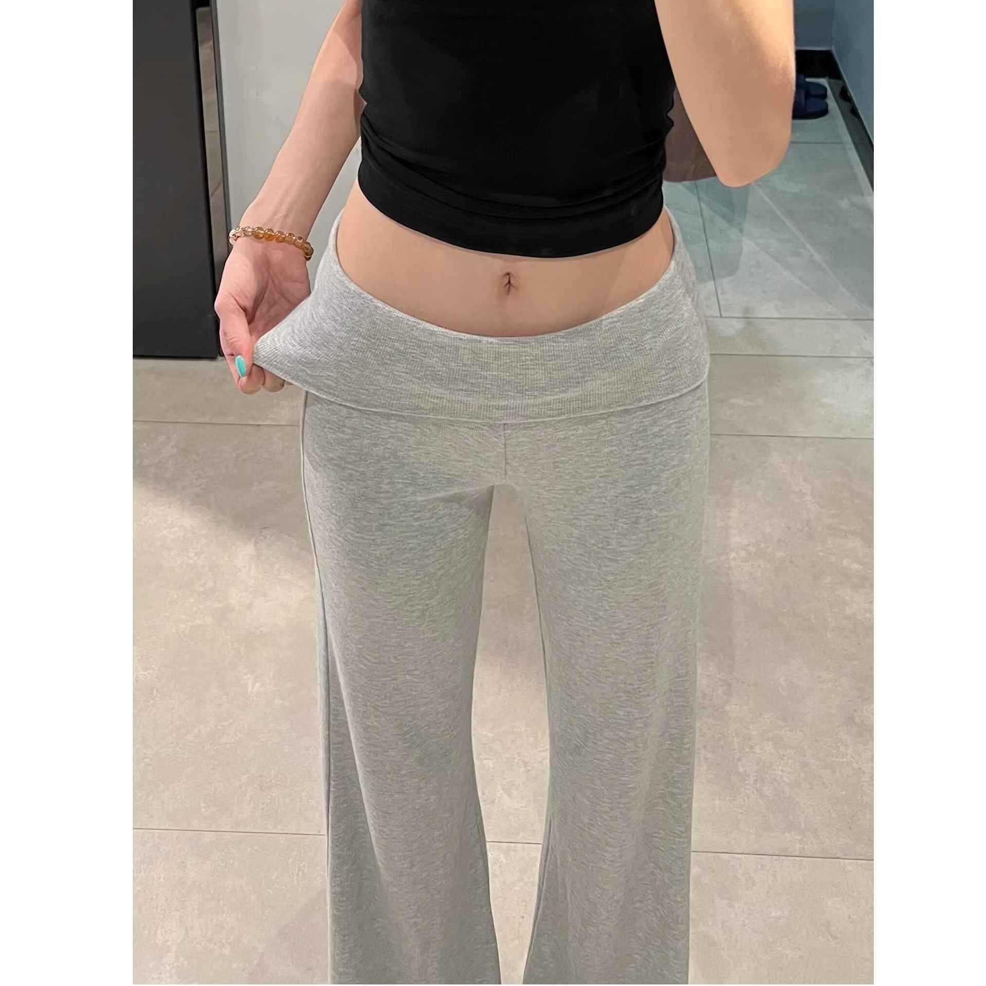 Gray Flared Pants for Women, Summer Thin Drapey Cloud Pants, Petite Slimming Sports Pants