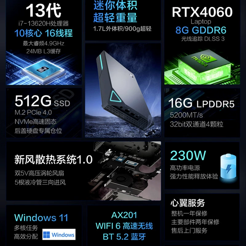 Игровой портатив Thor Thunderobot Mix (13-е поколение) i7/i9 + RTX4060/4070, 0,85 кг, 26×14,2×4,2 см