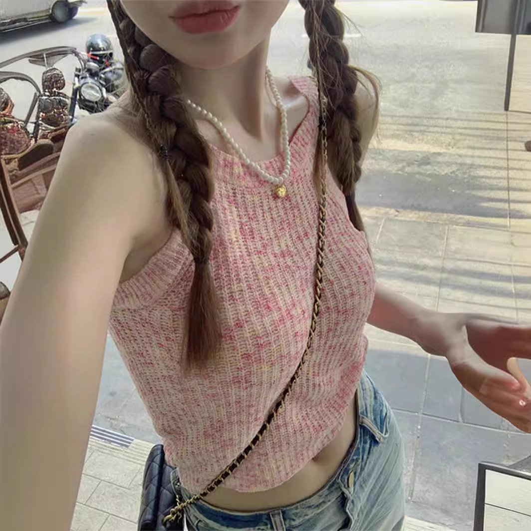 短款针织吊带小背心女夏季新款甜辣妹露肩外穿修身显瘦设计感上衣