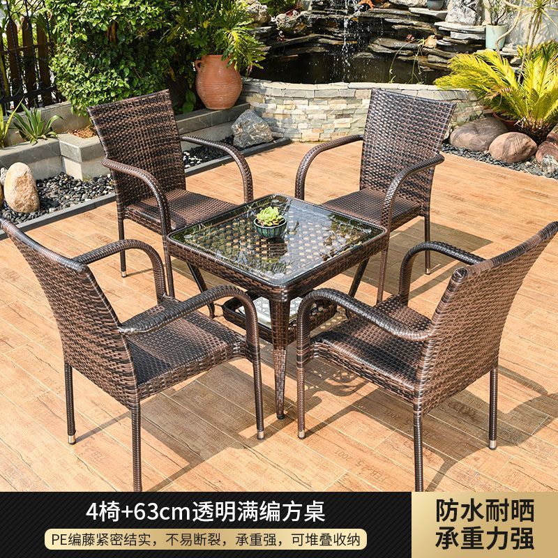 (프리쿠션) 의자 4개 + 63cm 투명 풀우븐 사각 테이블