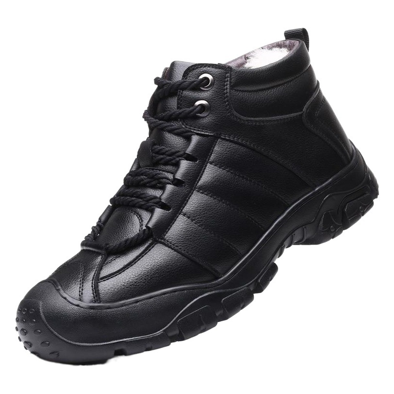 Zapatos de invierno de lana y algodón cálidos, botas de senderismo para hombre con forro polar, zapatos de cuero para papá de mediana edad del noreste, calzado masculino duradero.