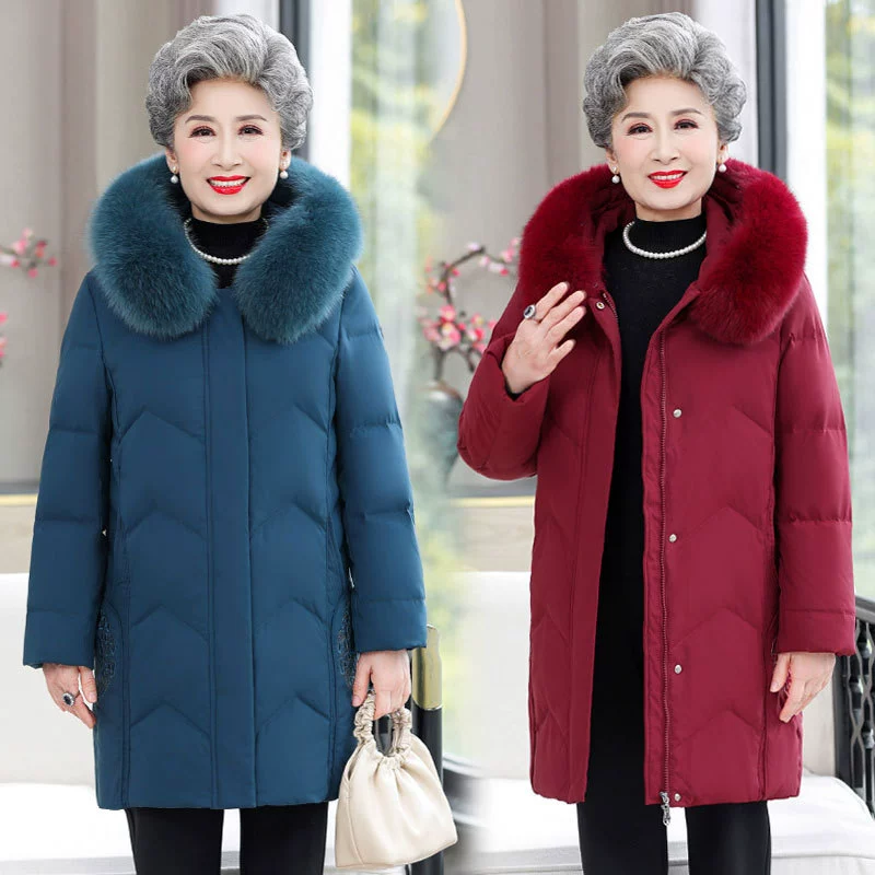 Пуховик для бабушки, женская новая зимняя утолщенная одежда для пожилых людей 2023, красная куртка для 60-летней леди и мамы