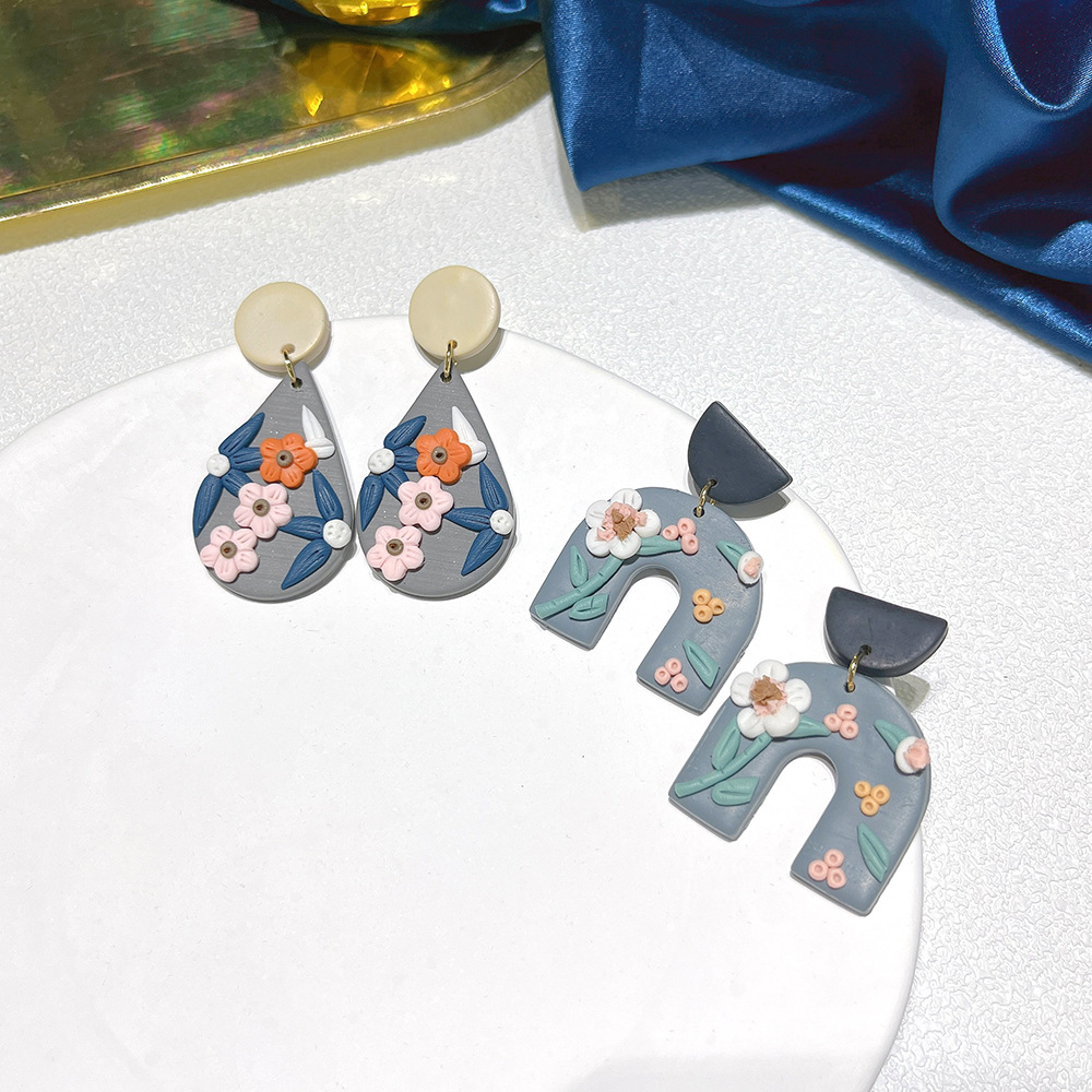 20g Weight Drop Earrings Classification 1 Pair Quantity Daily Occasion soft clay Material Water Droplets Pattern Women'S Gender Handmade Design Retro Style 1 Pair Retro Water Droplets Soft Clay Handmade Women's Drop Earrings 10