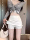 Split Hip American Season Anti-running Yoga Skirt Hot Girl New Sports A- line Half-length Skirt Women's Autumn White