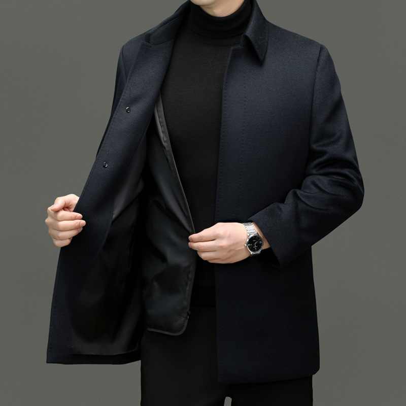 Wool + Cashmere + Mulberry Silk + Fine Goose down Lining Fashionable Business Lapel Men's Mid-Length Coat 2025
