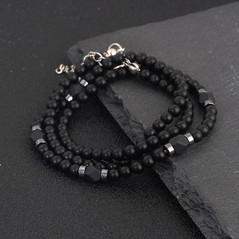 45g Weight Necklace Classification New Natural Stone Men's Fashion Trend Beaded Simple Black Agate Volcanic Rock Necklace
