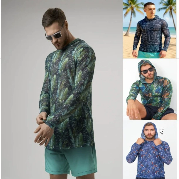 2026跨境男女士迷彩连帽衬衫沙滩罩衫骑行服印花类长袖衣度假风