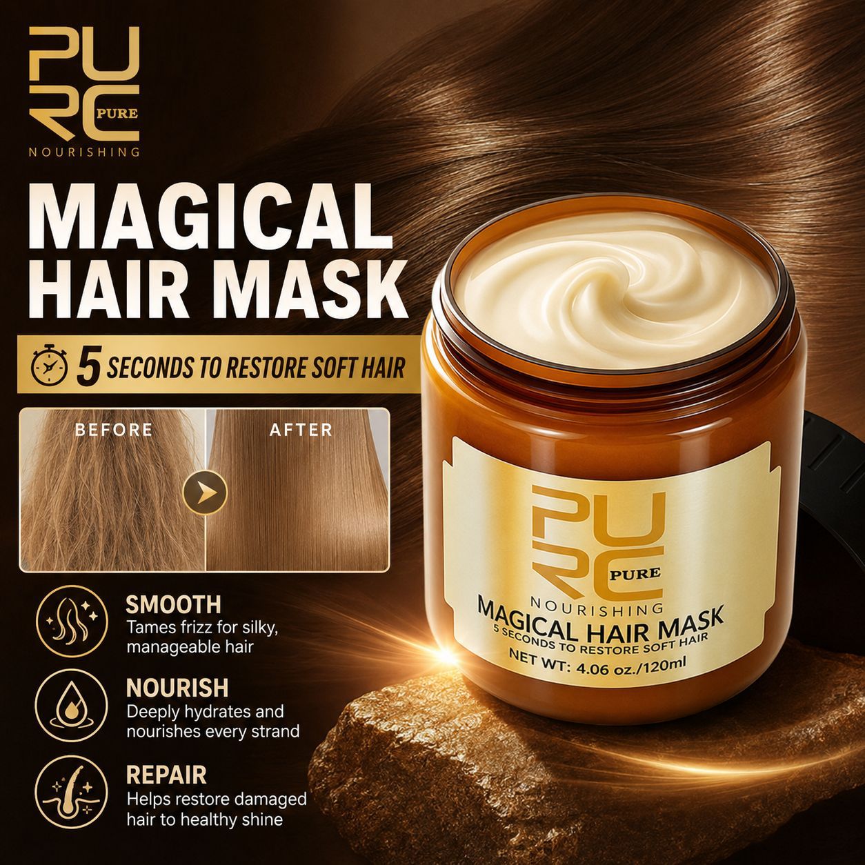 Purc Can'T Hold on to the Evaporation-Free Film to Repair Dry and Frizzy Hair, Fluffy and Smooth, Feminine Fragrance Baked Oil Cream Conditioner