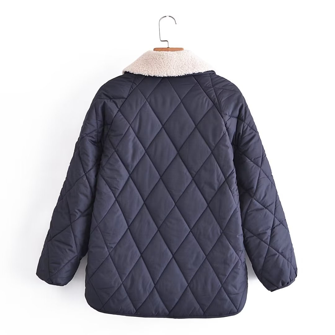 solid color rhombus quilted lapel padded jacket NSAM138929