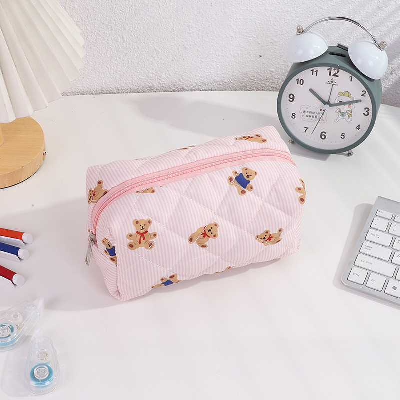 新しいクリームベア鉛筆バッグニッチイン高価値かわいい女の子大容量化粧品バッグ文具収納袋|undefined